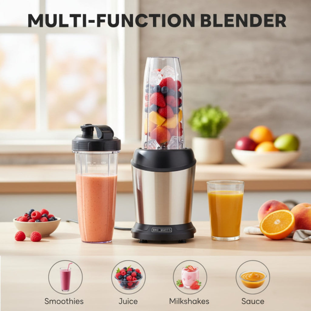 1L Stainless Steel Blender 800W 120V 60Hz Silver with 3 PCTG Cups(1L/0.7L/0.5L), 1 Travel Lid, 2 Storage Lids &amp; 1 Blending Blade