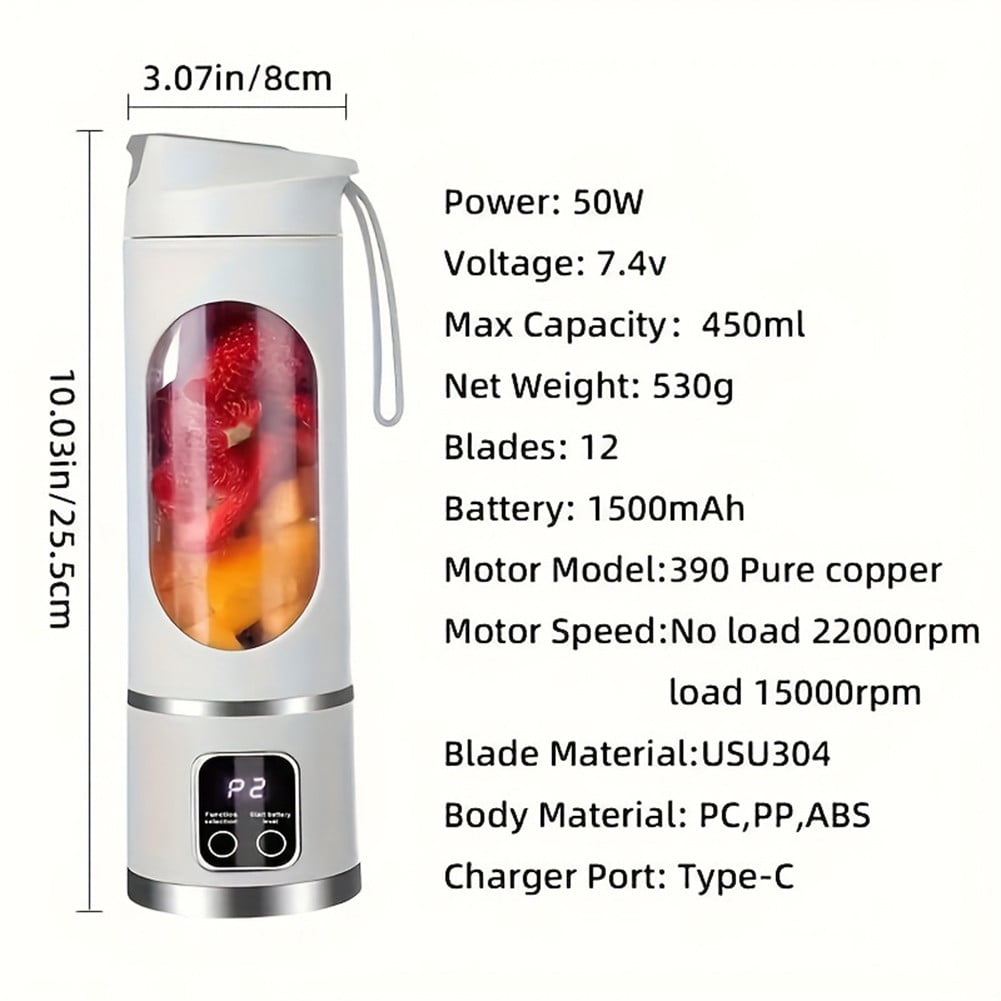 Mini blender with 8 or 12 steel blades 450ml travel cup blender for picnic