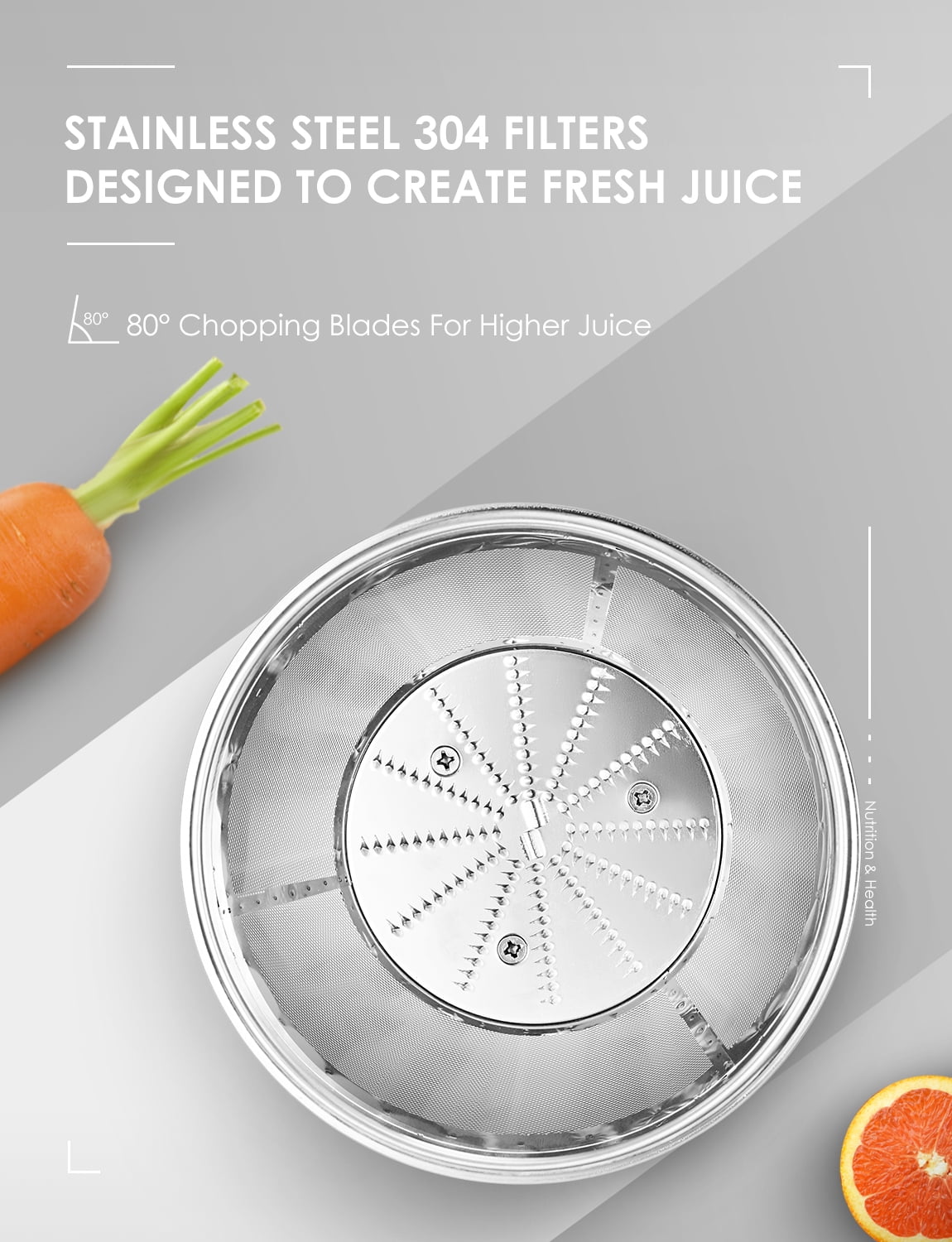 Juicer Machine Wide 3” Feed Chute Juice Extractor Easy to Clean, Pulse Function and 3-Speed Control, Anti-Drip, Silver