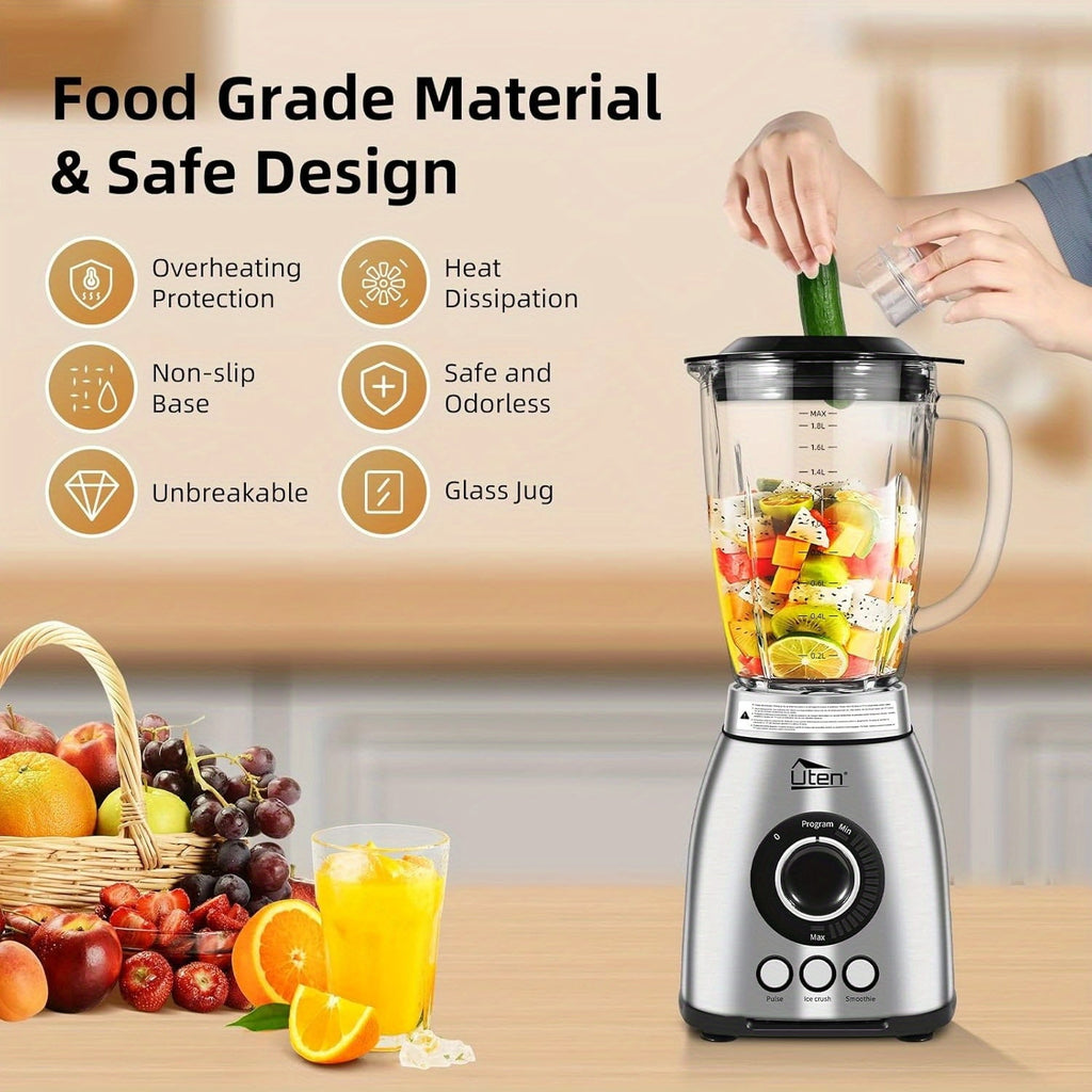 1.8L Large Capacity Powerful Blender, 800W Motor, Ideal for Smoothies, Juices, And Slushies, Easy to Clean, Essential for Your Kitchen!
