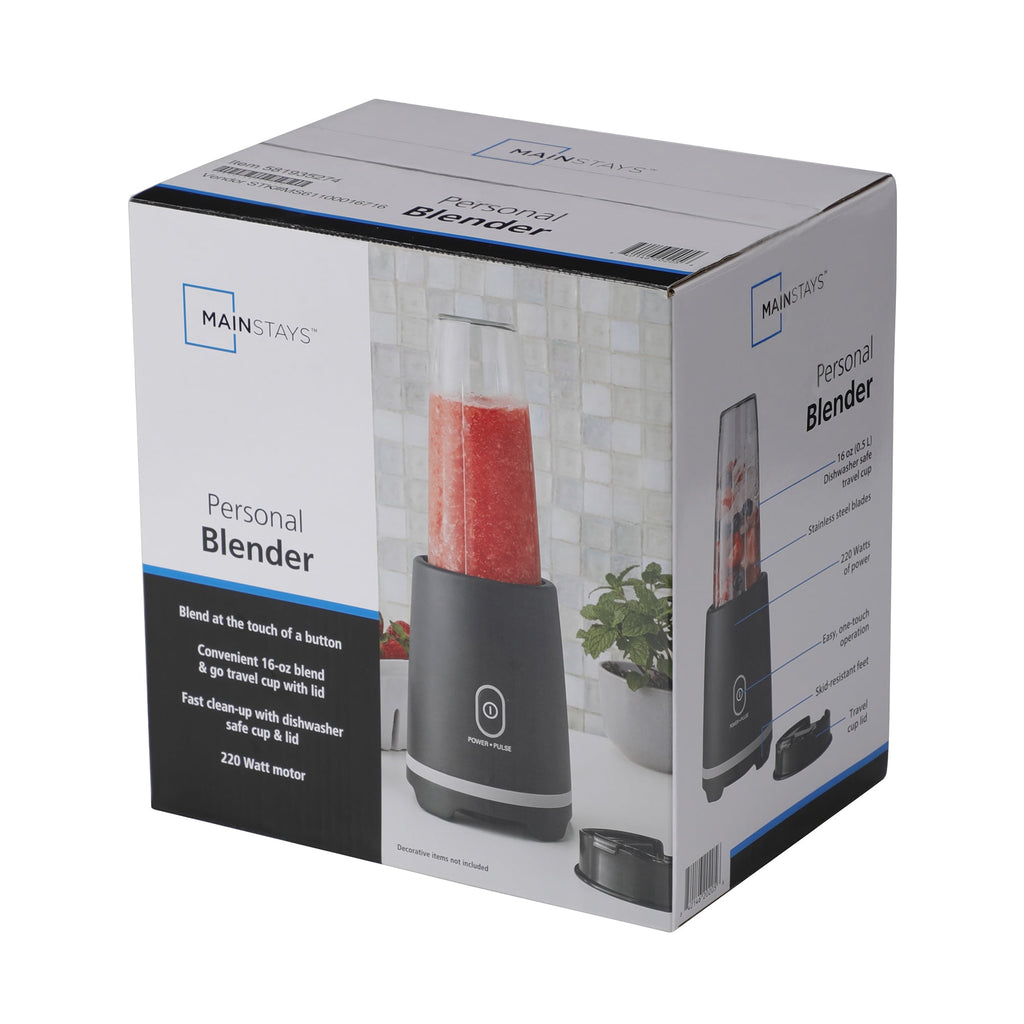 Black Single-Serve Blender with 1 Travel Lid, 16 oz, New