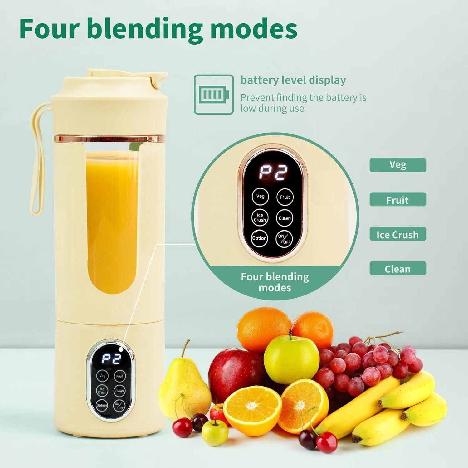 530ML Portable Blender,Mini Portable Electric USB Juicer,Small Personal Blender for Smoothies and Shakes,With Automatic Cleaning Function,Multi-Purpose and Easy To Use(beige)