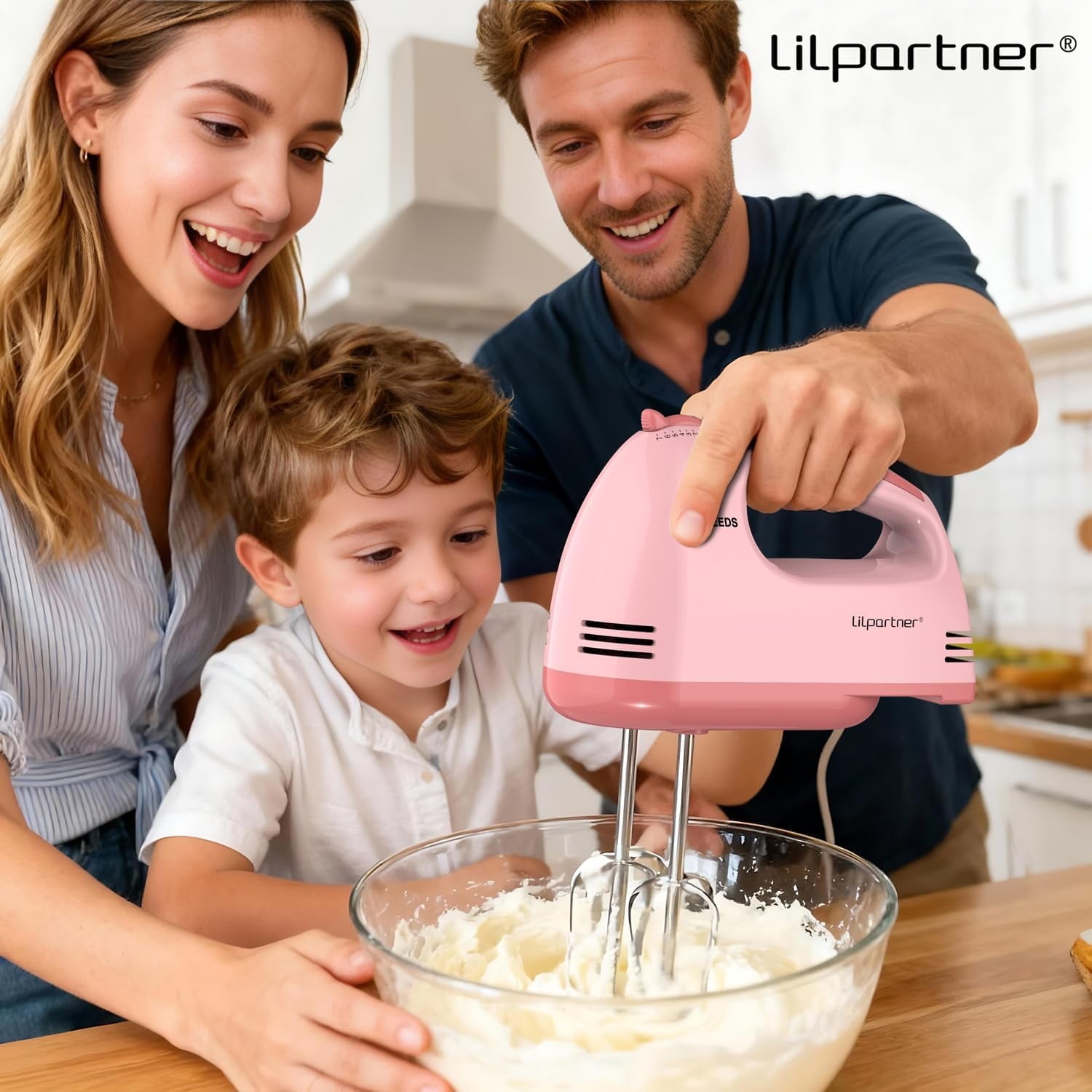 Hand Mixer Electric, Small Food 7 Speeds Handheld Blender,304 *(1* Whisk, 2* Beater, 2*Dough Hook) Kitchen Blender for Cream, Cookies, Dishwasher Safe, Pink