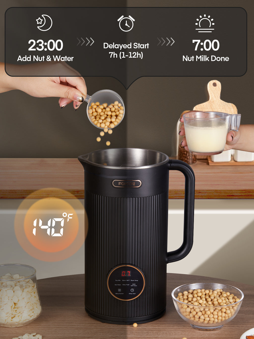 Nut Milk Machines 35oz Automatic Maker, 800W Homemade Plant Milk, Oat, Soy, Juice and Free-Dairy Drinks, With Delay Start/Self-Clean/Keep Warm/Boil