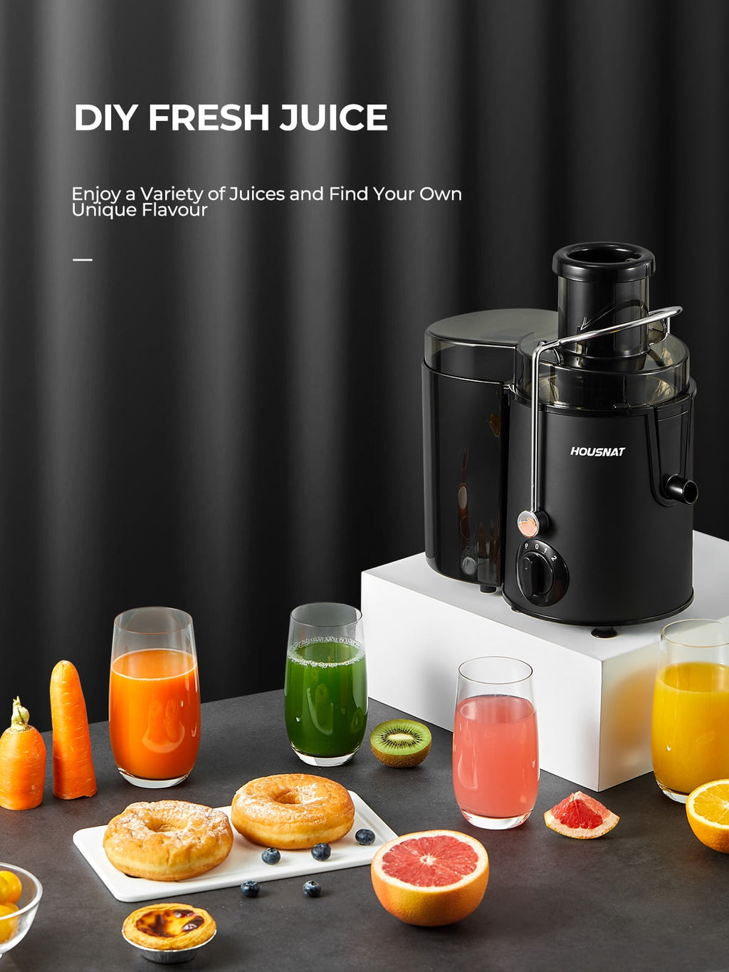 Juicer Machine Wide 3” Feed Chute Juice Extractor Easy to Clean, Pulse Function and 3-Speed Control, Anti-Drip, Silver