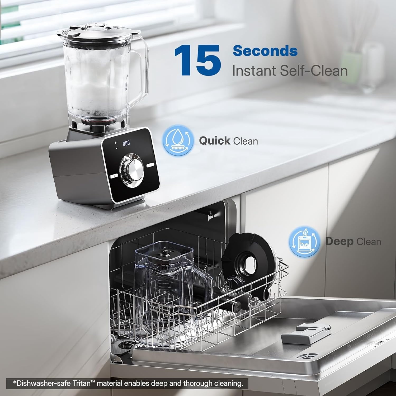 1400W High-Speed Blender for Ice Crushing Power, Stainless Steel Blades, Kitchen Timer, 10 Speeds, 6 Programs for Smoothies, Frozen Drinks, Self-Cleaning, 64oz Bulk Production