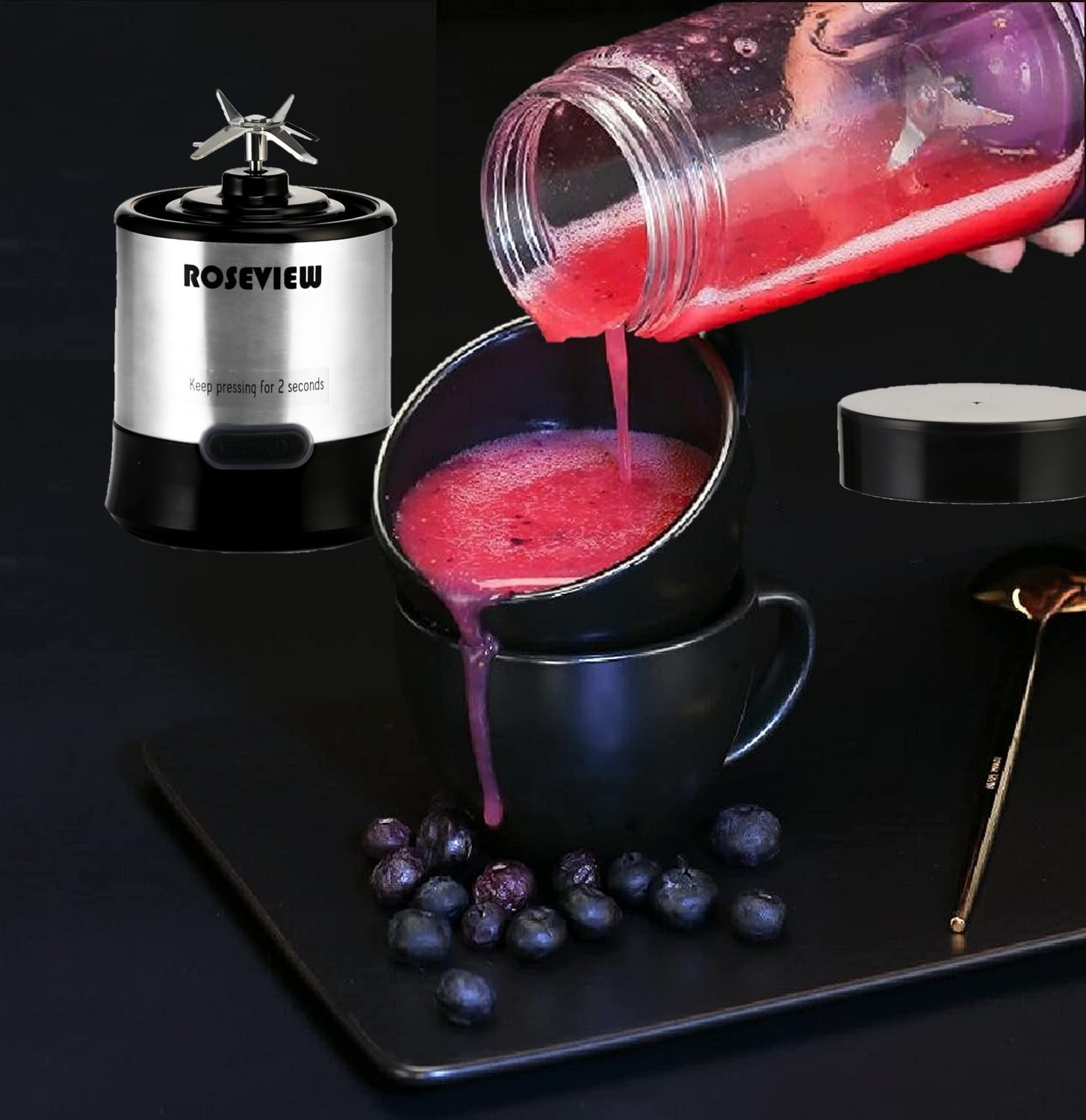 Portable Smoothie Blender, USB Rechargeable Personal Blender for Shakes &amp; Smoothies, 15oz Travel Mini Juicer Cup
