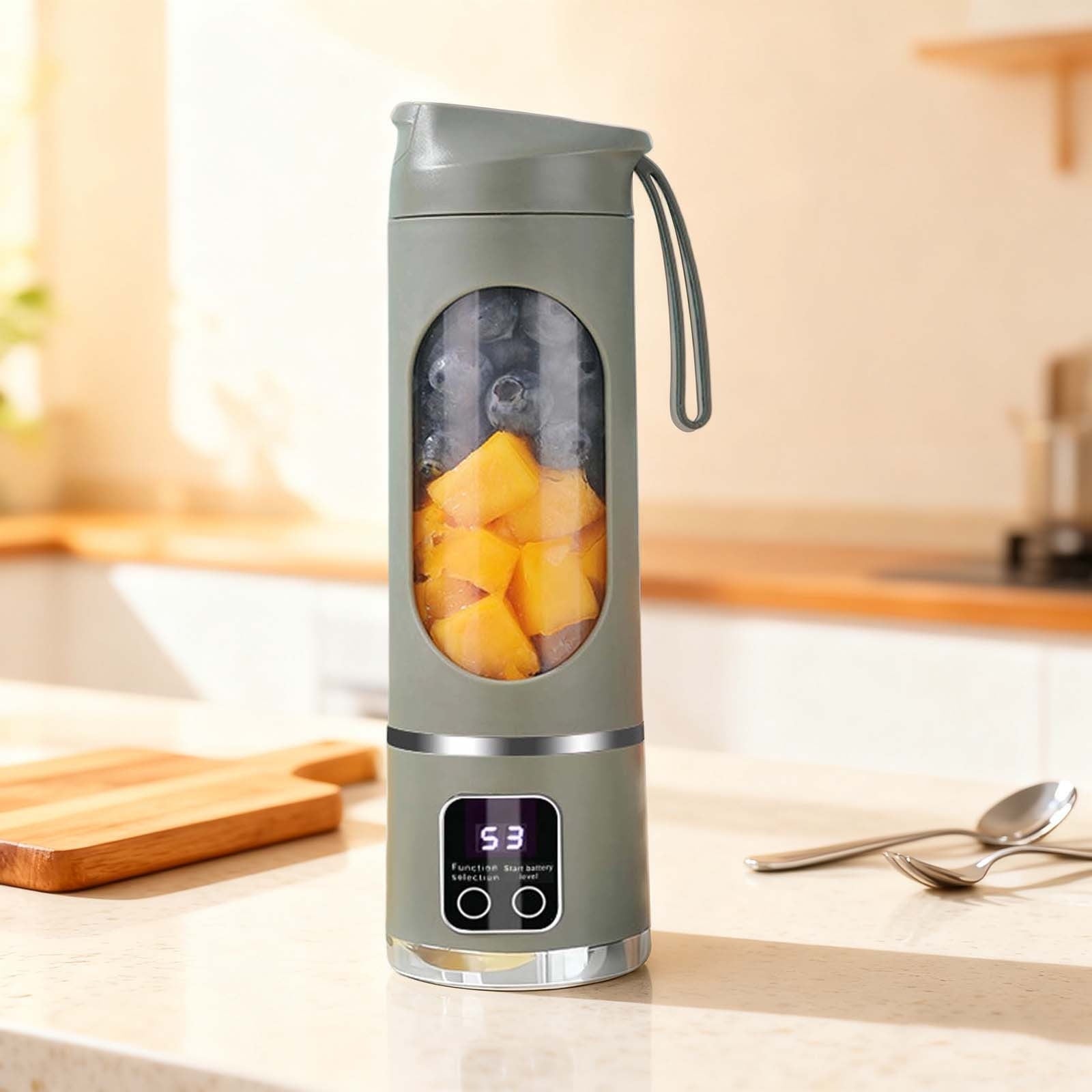 erfcxs Digital Multimode Juicer 450ml Portable Digital Display Juicer Mini Juice Cup With 12 Stainless Steel Smart LED Display For Diet