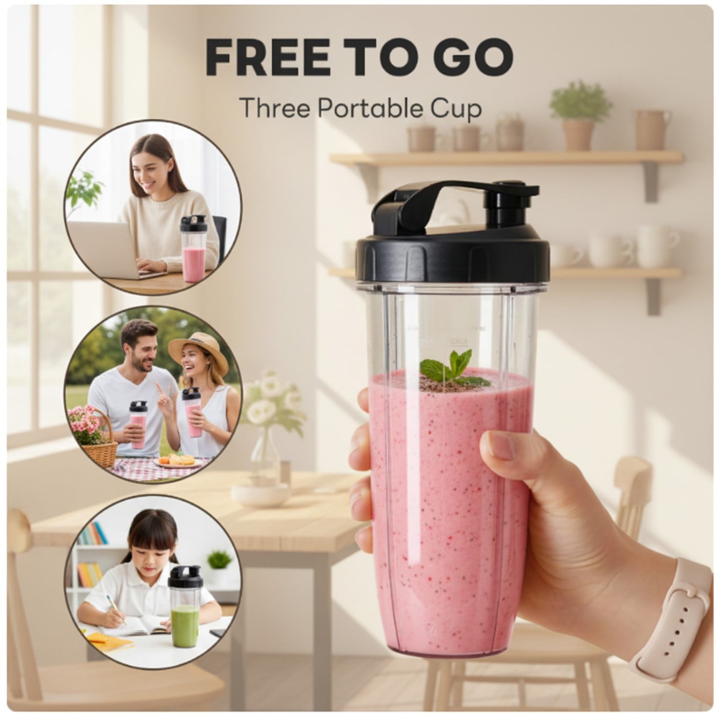 1L Stainless Steel Blender 800W 120V 60Hz Silver with 3 PCTG Cups(1L/0.7L/0.5L), 1 Travel Lid, 2 Storage Lids &amp; 1 Blending Blade