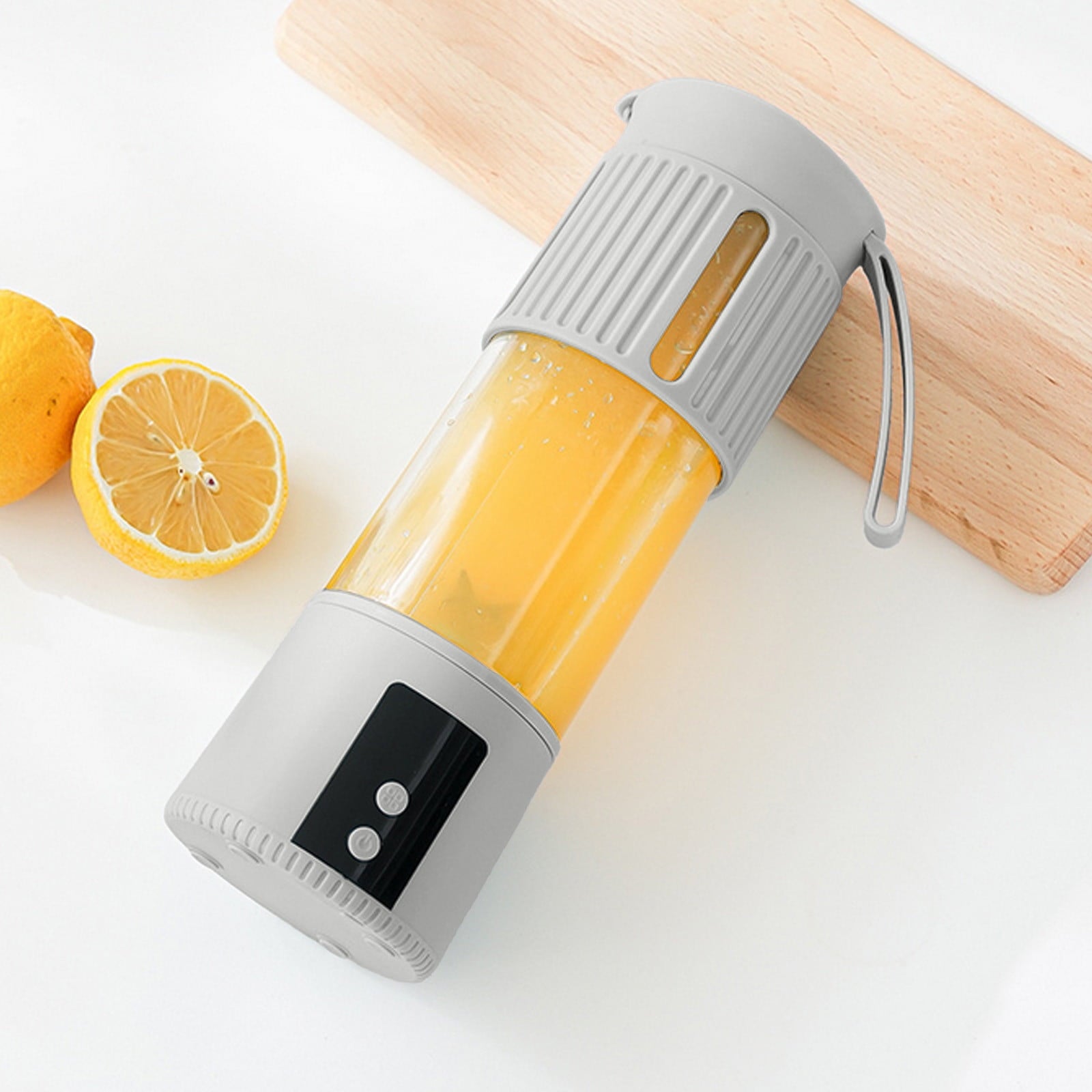 Portable Electric Juicer Blender • 12-Blade Stainless Steel • Glass &amp; Plastic Cup • 9.33x3.15in • Compact Kitchen Food Grinder • Purple White Green Beige