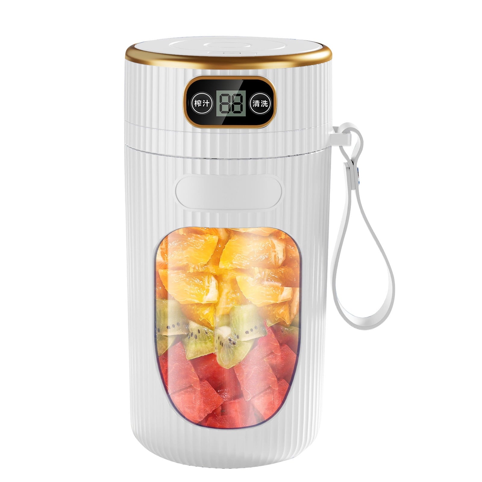 Portable Juicer Machine with Digital Display, 14oz Multifunction Fruit Juicer Cup for Home and Student Use, Kitchen Juicer for Extraction, White