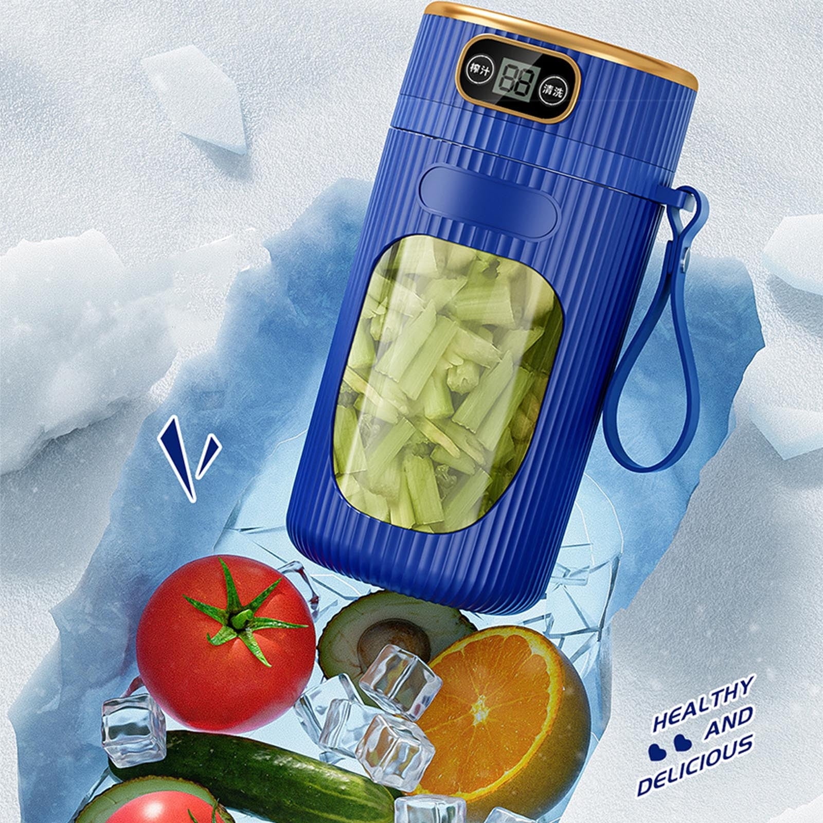Portable Juicer Machine with Digital Display, 14oz Multifunction Fruit Juicer Cup for Home and Student Use, Kitchen Juicer for Extraction, White