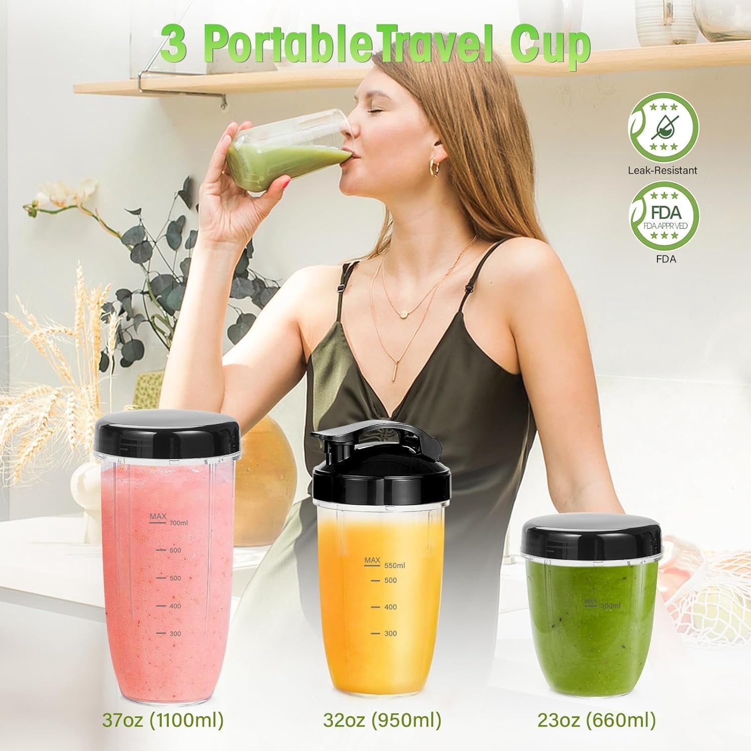 Blender for Smoothies, 1200W Smoothie Blender for Ices Crushing, Blenders with (2) 6-Fin , Personal Blenders for Kitchen with 23oz, 32oz, 37oz Easy Go Cups for Juices, 1200W, Brown