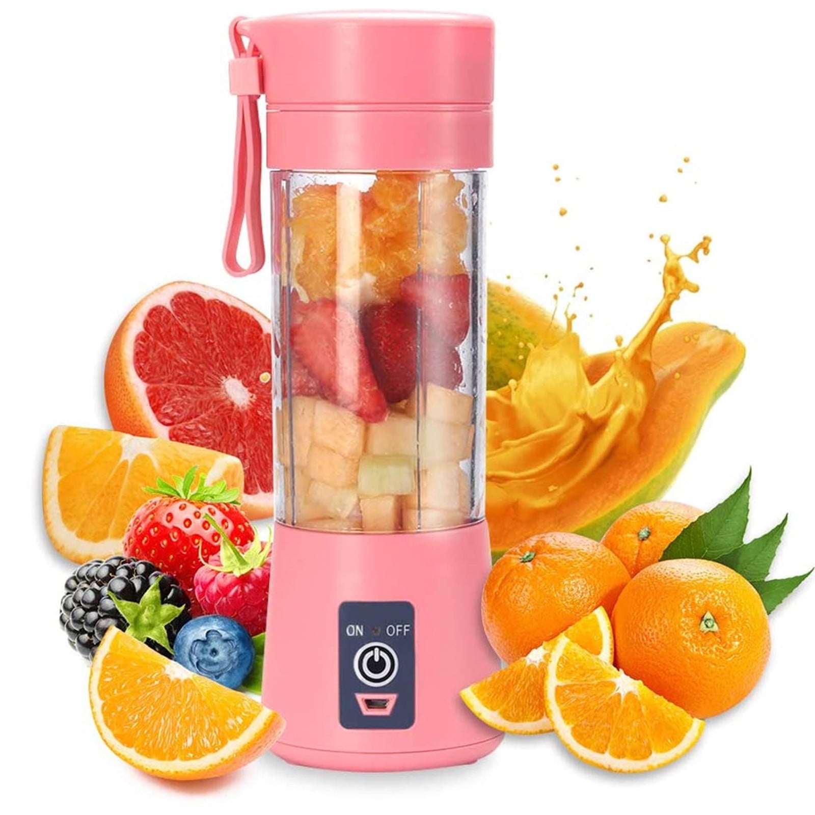 Portable Blenders for Shakes and Smoothies, Individual USB Rechargeable Fruit Juicer with 6 Blades, Handheld Personal Blender for Sports, Travel, Outdoors, Home and Office Use, Pink
