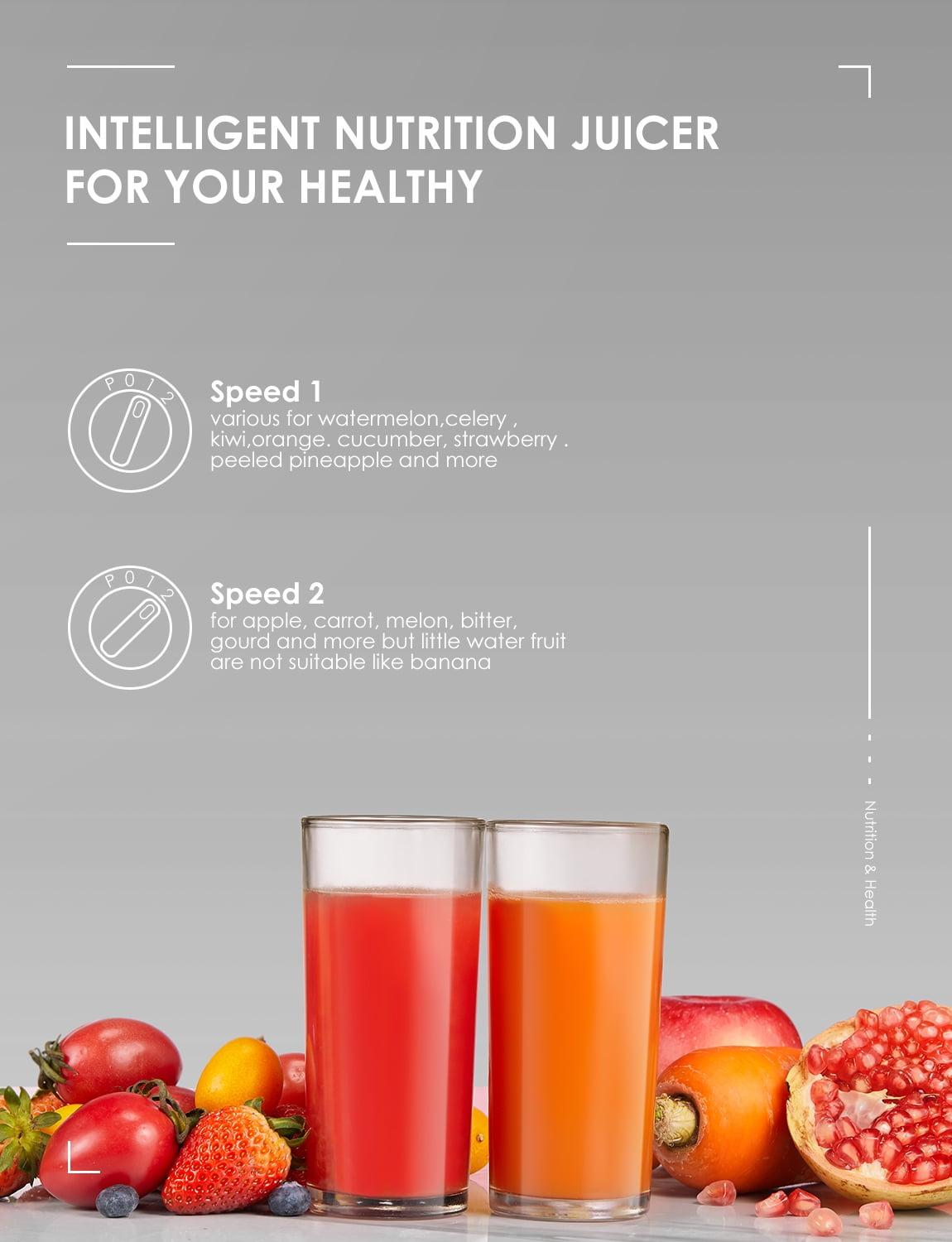 Juicer Machine Wide 3” Feed Chute Juice Extractor Easy to Clean, Pulse Function and 3-Speed Control, Anti-Drip, Silver
