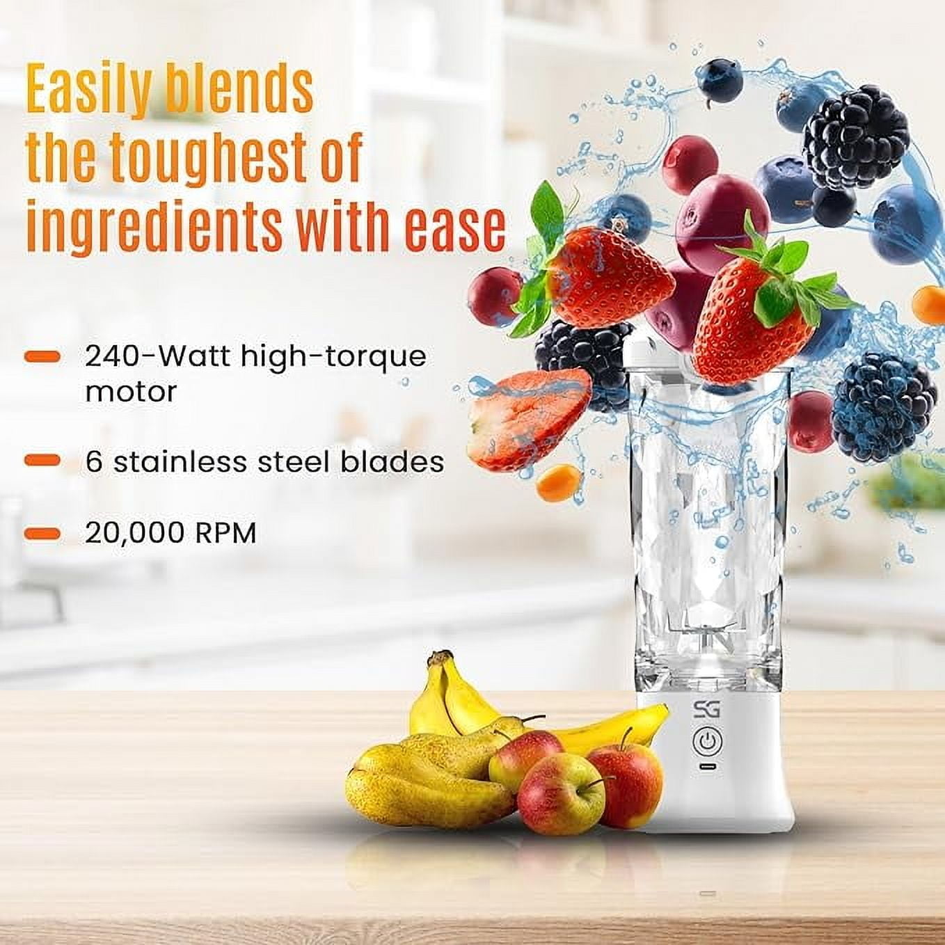 Powerful Portable Blender for Smoothies &amp; Shakes - Mini Blender with High-Torque Motor, Long-Life Battery, Leak-Proof Cup - One-Click &amp; Pulse Mode - Personal Blender for Home, Travel