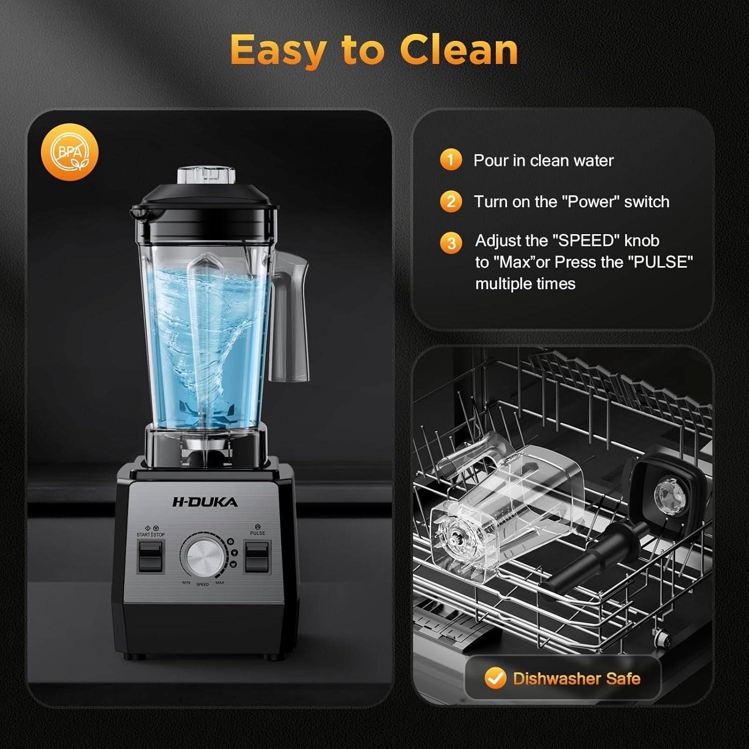 Blender, Countertop Blenders for Kitchen with 64oz Pitcher, Powerful 25000 PRM Blender for Smoothies, Ice Crushing, Frozen Fruits, Milkshakes, Pulse Function, Self-Cleaning (Silver Black)