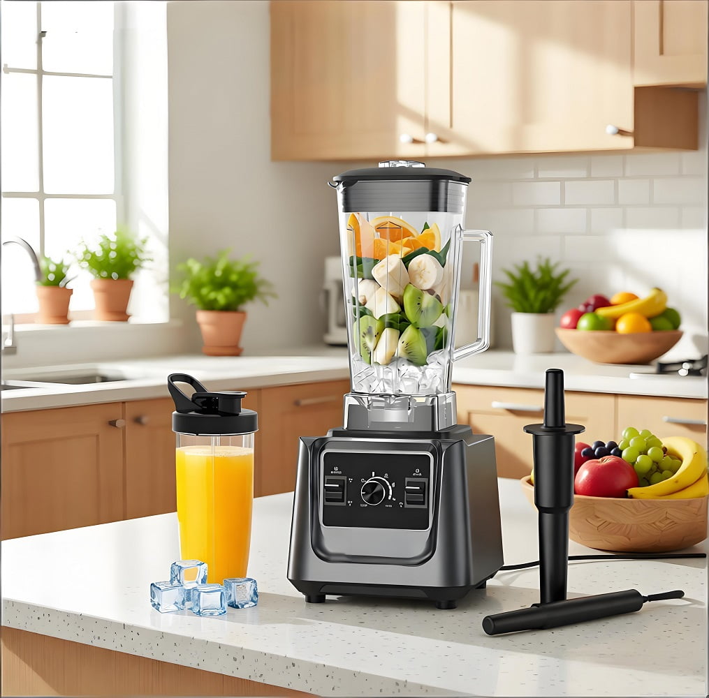 2000W Professional High Speed Blender for Kitchen 68oz Large Pitcher with Travel Cup Crush Ice Blend Frozen Fruit Smoothies Soups Nut Butter Hot Soup Commercial Grade Countertop Blender Dishwasher