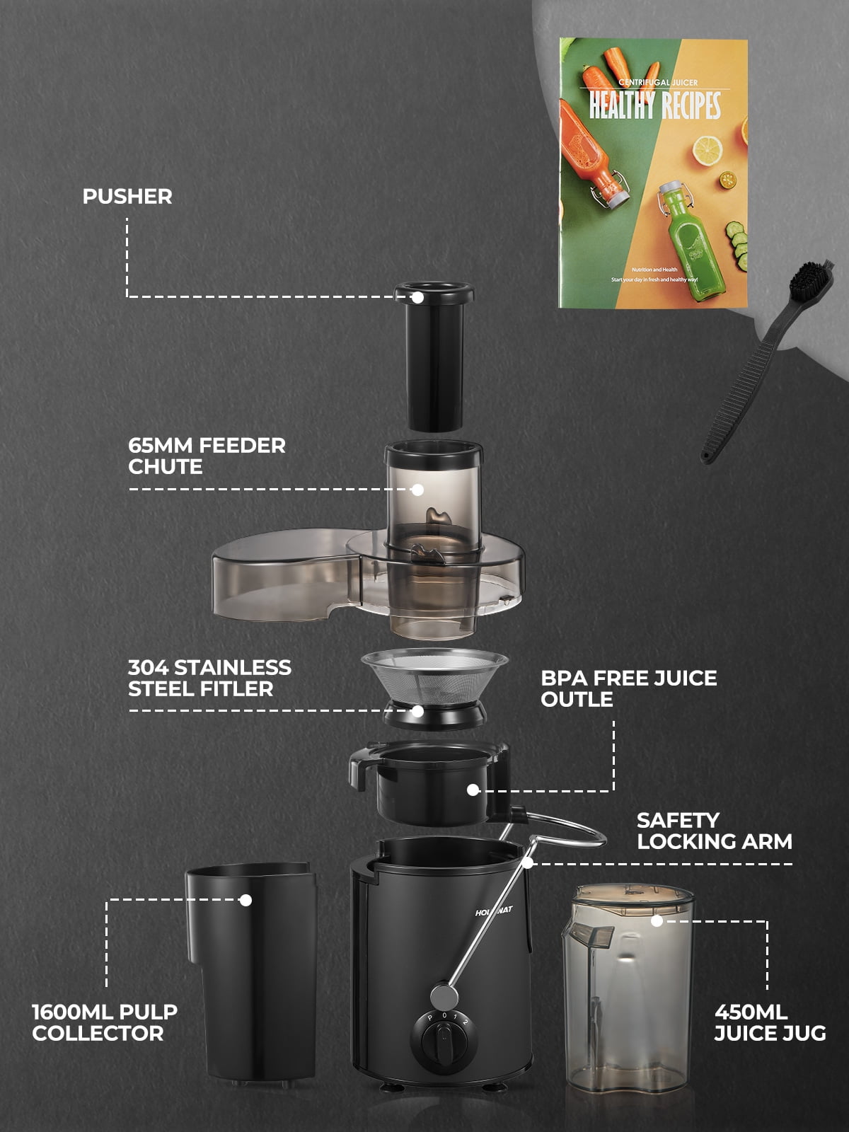 Juicer Machine Wide 3” Feed Chute Juice Extractor Easy to Clean, Pulse Function and 3-Speed Control, Anti-Drip, Silver