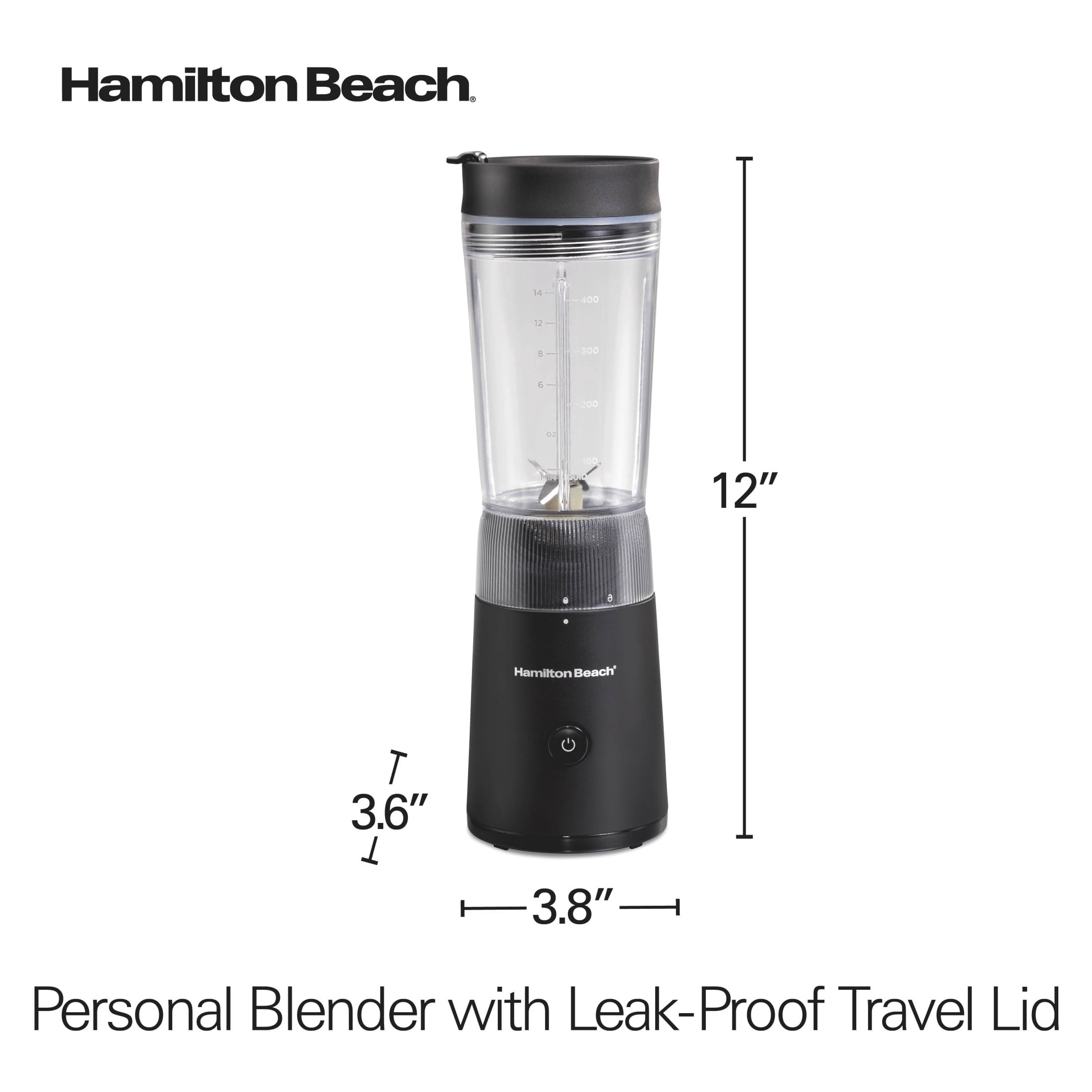 Personal Blender for Smoothies with Travel Lid, 14 oz, Black