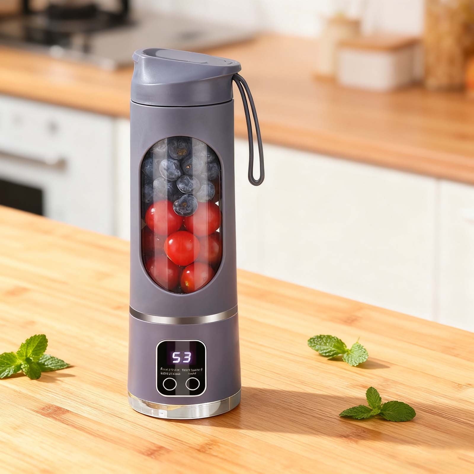 erfcxs Digital Multimode Juicer 450ml Portable Digital Display Juicer Mini Juice Cup With 12 Stainless Steel Smart LED Display For Diet