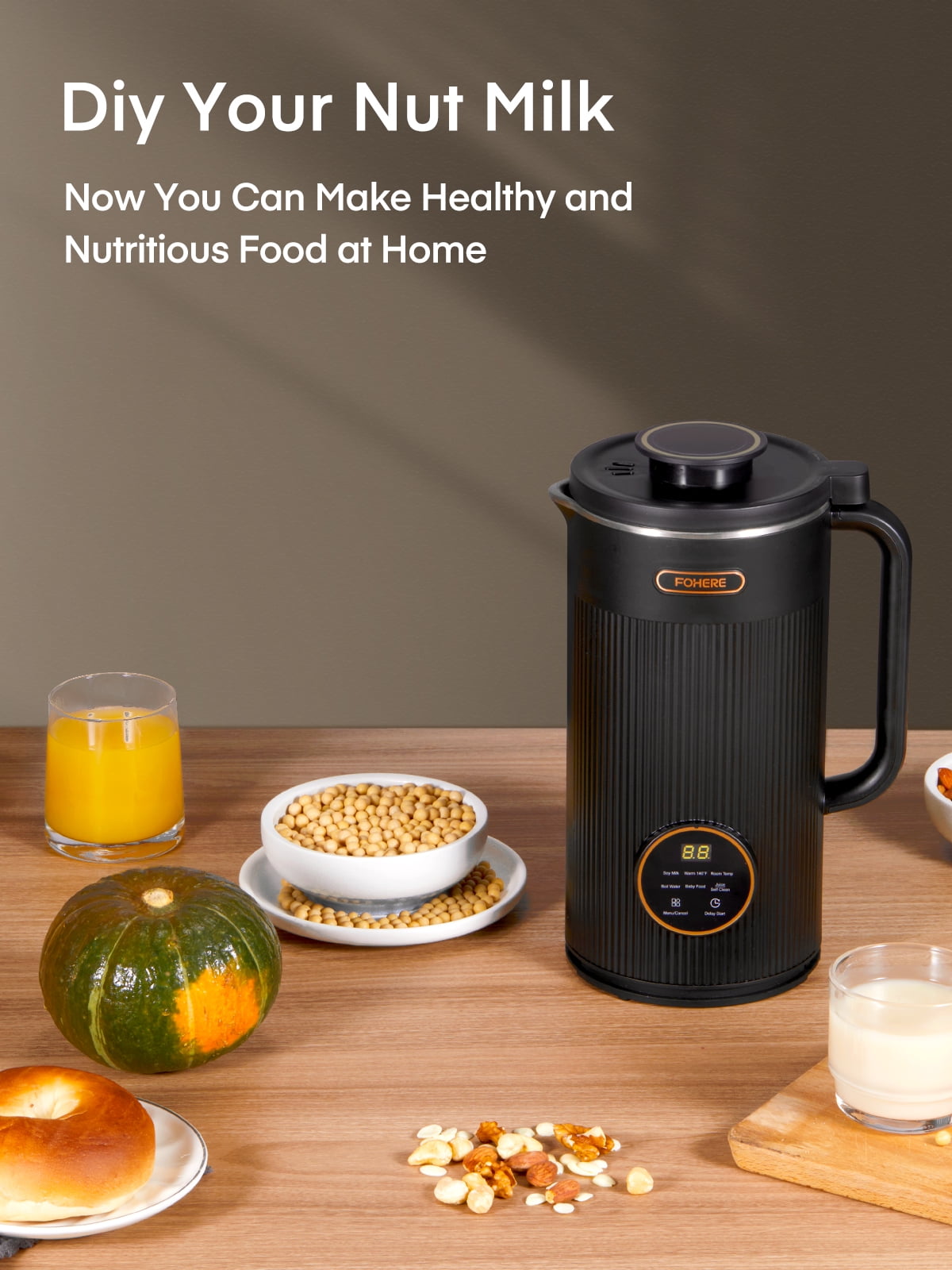 Nut Milk Machines 35oz Automatic Maker, 800W Homemade Plant Milk, Oat, Soy, Juice and Free-Dairy Drinks, With Delay Start/Self-Clean/Keep Warm/Boil