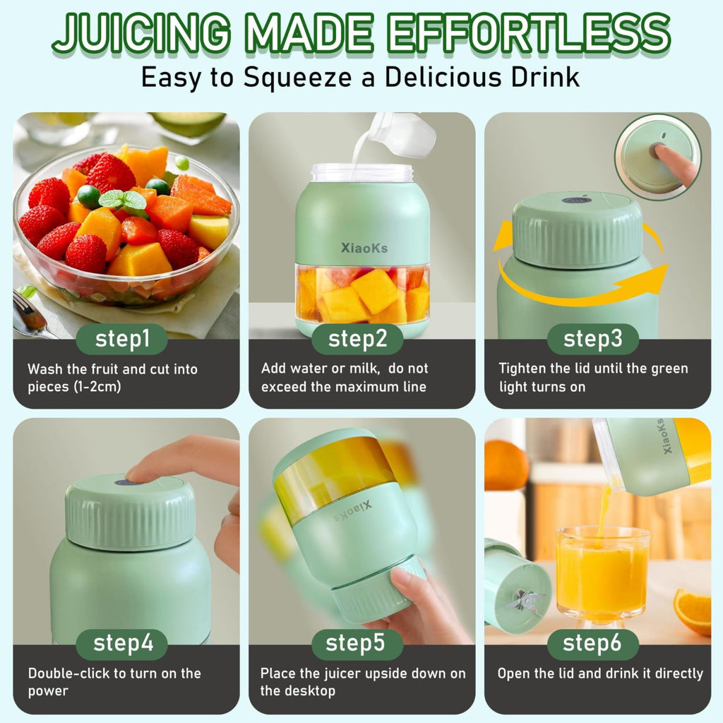 Portable Mini Blender, Portable Blender for Shakes and Smoothies Rechargeable USB with BPA Free Cup and Lid, Easy Use &amp; Travel