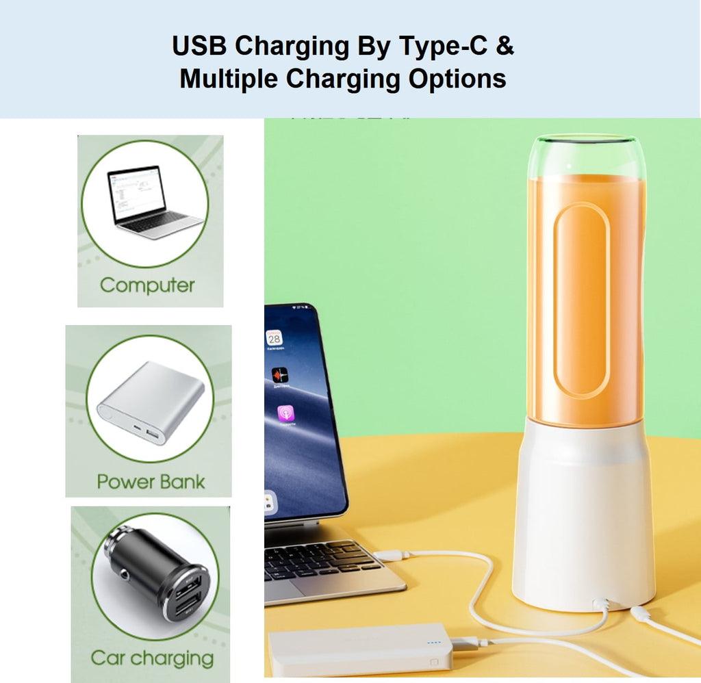 Portable Blender for Shakes,Fruit juicing &amp; Smoothies.16Oz Personal Size Juice Blender with 10 Durable Stainless Steel Blades Leakproof-Lid&amp;Sip Spout.USB Mini Juicer for Home/Offic