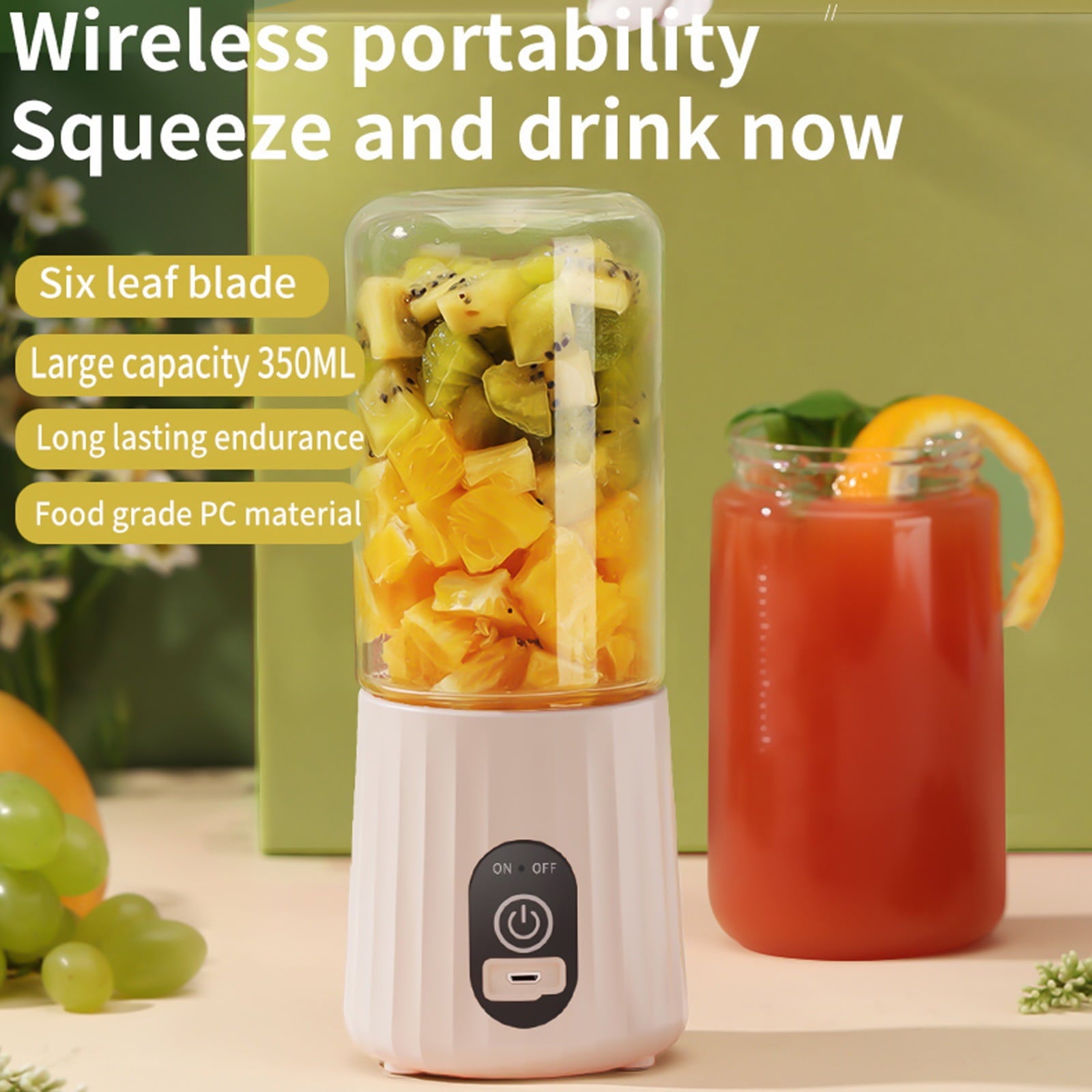 Portable Blender, 450ml Cordless Personal Blender for Shakes &amp; Smoothies, BPA Free, Leakproof-Lid, USB Rechargeable