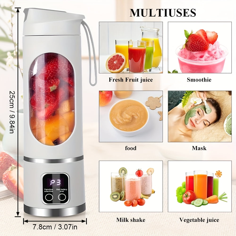 [12.85/15.22 ounce rechargeable Mini Blender] Portable USB rechargeable mini Blender and juicer - 3 modes, digital display, safety lock, food-grade PP, easy to clean, ideal choice for travel
