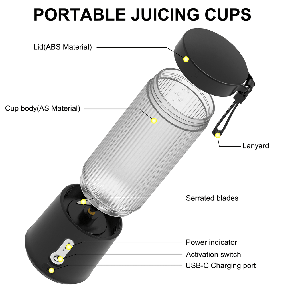 Portable Blender, Personal USB Rechargeable Blender for Shakes and Smoothies, Strong Cutting Power with 6 Blades, Traveling Fruit Veggie Juicer Cup for Home, Sport, Office, Camping,15 oz