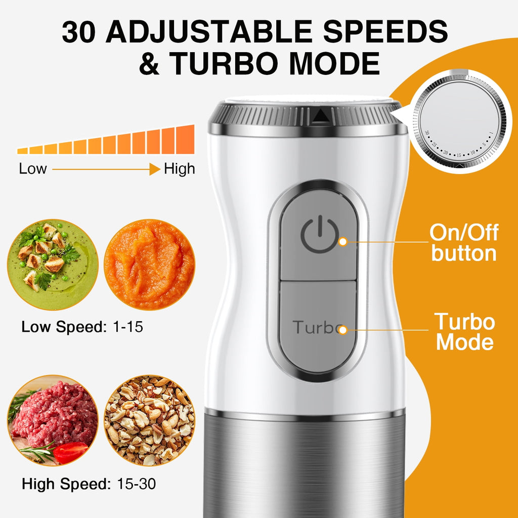 1100W Immersion Blender Handheld Hand Blender , Trigger Variable Speed 5 in 1 Stick Blender, Emulsion Blender with Chopper, Whisk and Frother for Soup, Baby Food and Smoothies,Red