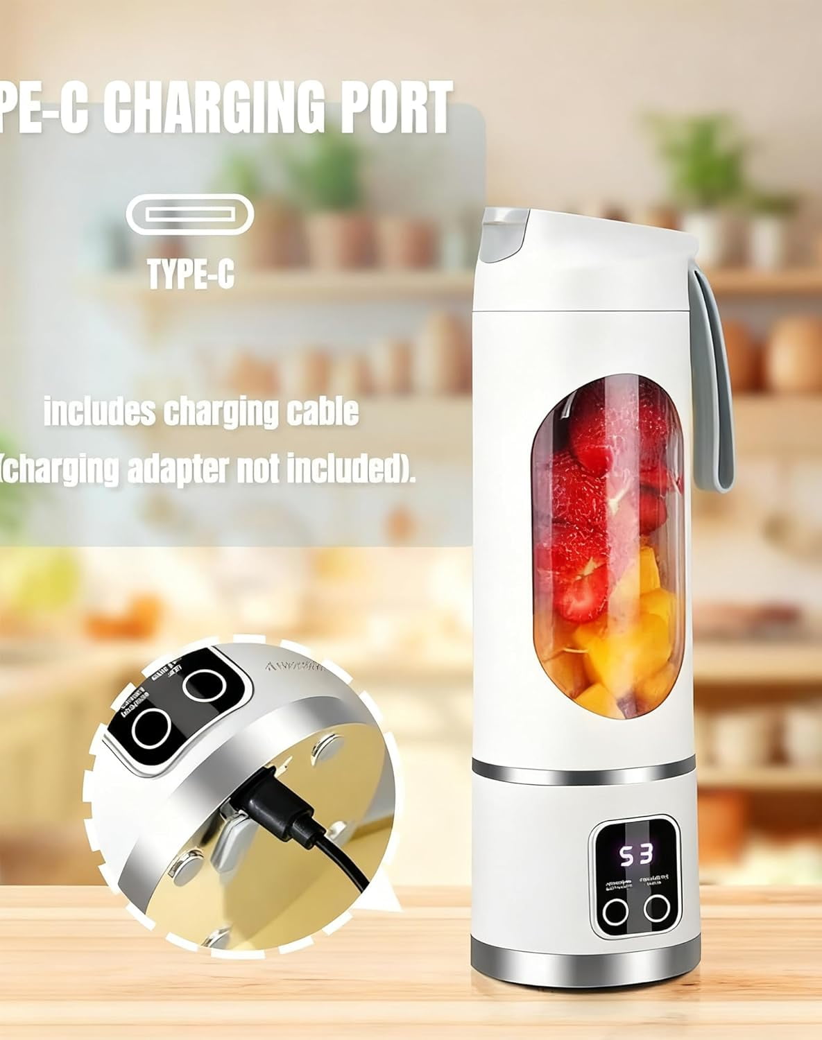 Digital Multimode Juicer Blender - Portable Personal Juicer with Smart LED Display, Diet-Friendly, Leak Proof &amp; Wireless Design for Smoothies Liquid Diet, Shakes &amp; Baby Food
