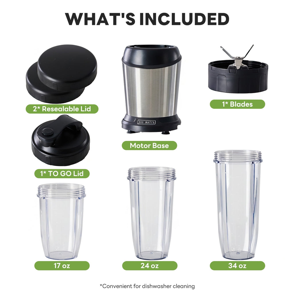 1L Stainless Steel Blender 800W 120V 60Hz Silver with 3 PCTG Cups(1L/0.7L/0.5L), 1 Travel Lid, 2 Storage Lids &amp; 1 Blending Blade