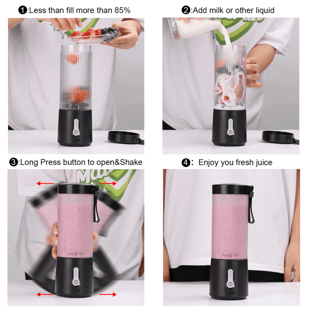 Portable Blender, Personal USB Rechargeable Blender for Shakes and Smoothies, Strong Cutting Power with 6 Blades, Traveling Fruit Veggie Juicer Cup for Home, Sport, Office, Camping,15 oz