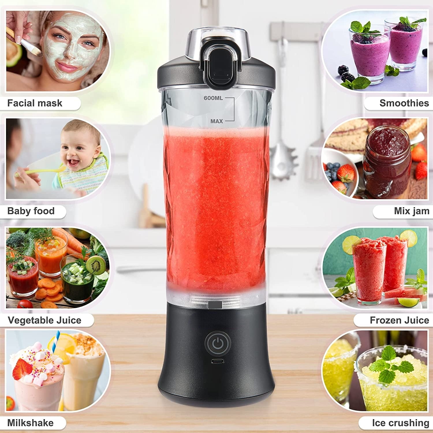 Portable Blender, Personal Size Blender for Shakes and Smoothies, Blender with 6 Blades, 20oz Mini Mixer Rechargeable for Kitchen/Gym/Travel/Office, BPA-Free