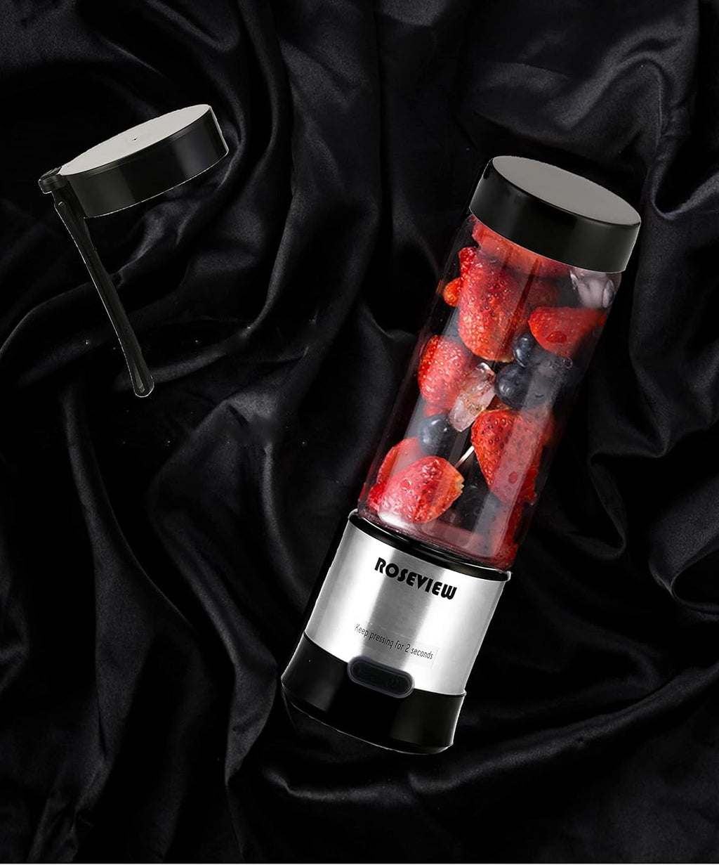 Portable Smoothie blender Glass bottle Mini USB rechargeable 2 battery Handheld Shakes blend Cup USB juicer Cordless Personal smoothies maker mixer (Stainless)