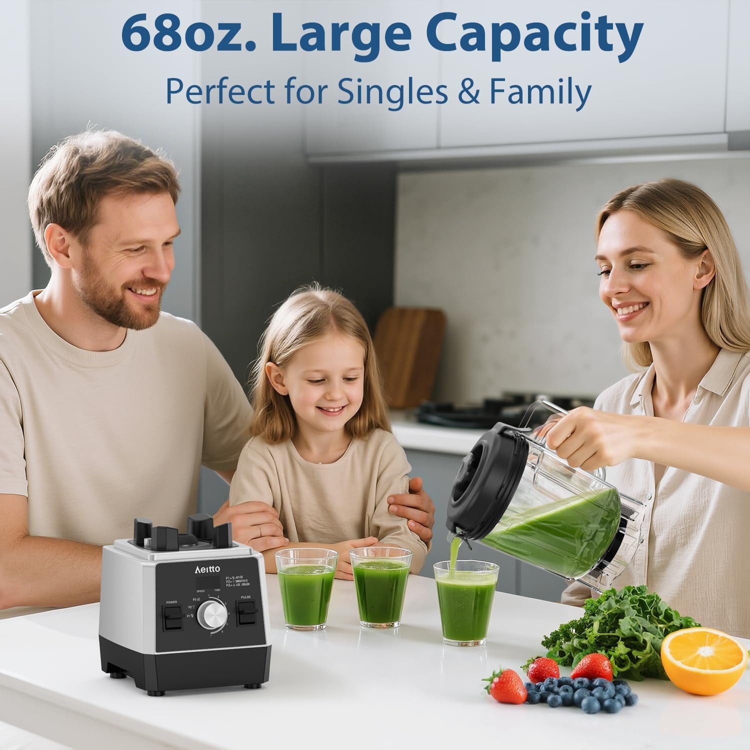 Blenders for Kitchen with 68Oz. Large Capacity, 1800W Max Power Smoothie Blender, 3 Preset Programs &amp; 7 Speeds, Professional Countertop Blender for Smoothies, Ice Crush, Generation2 Silver