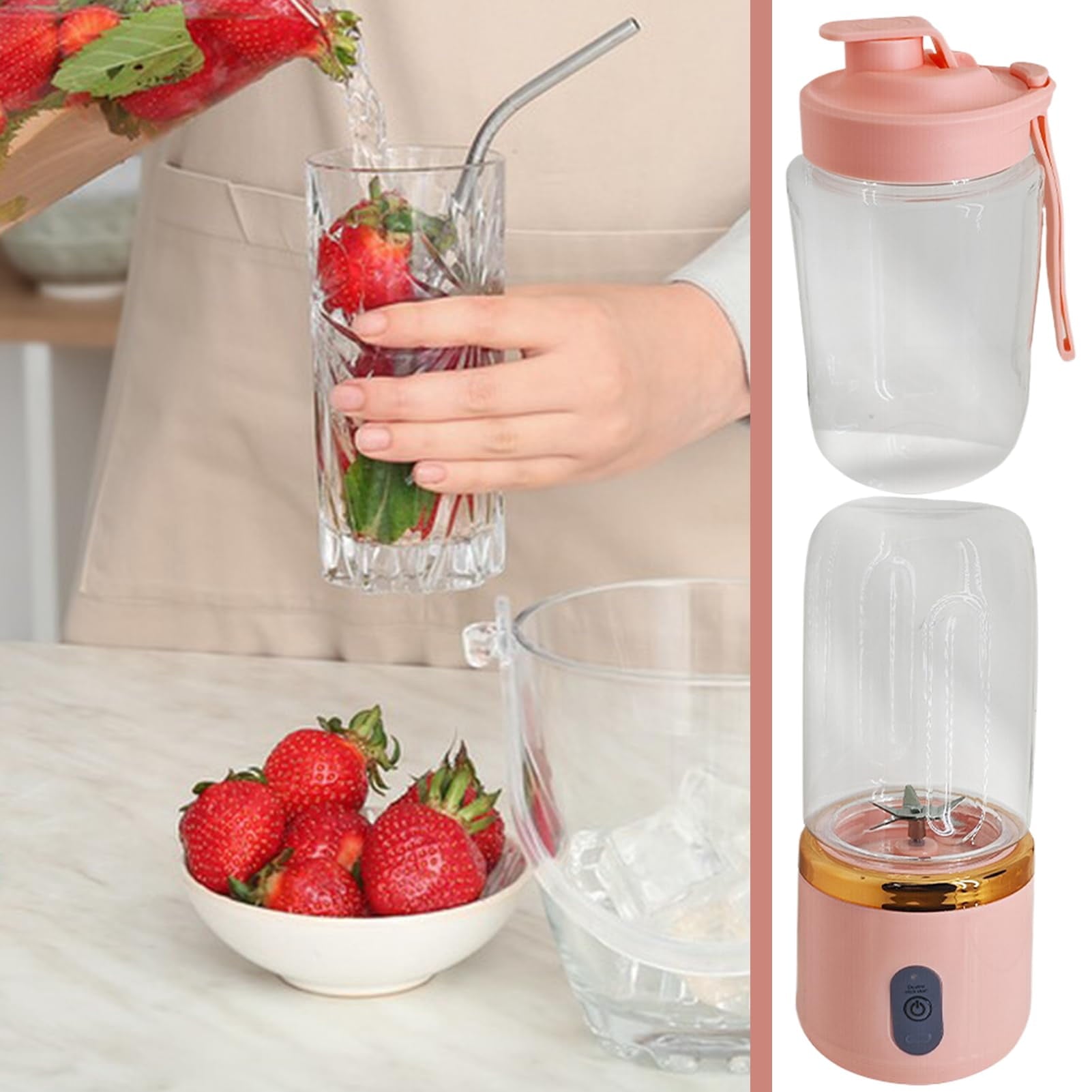 Portable Blender, Personal Blender USB Rchargeable, Mini Blender for Shakes and Smoothies, 400ML Portable Fruit Veggie Juicer Cup With 6 Blades and Travel Lid, Handheld Blender for Travel Gym Kitchen