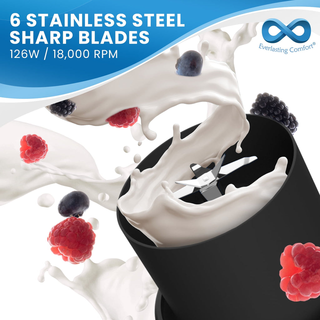 16oz Portable Blender for Smoothies and Juices - 6 Powerful Blades Makes 15 Drinks On a Single Charge (Black)