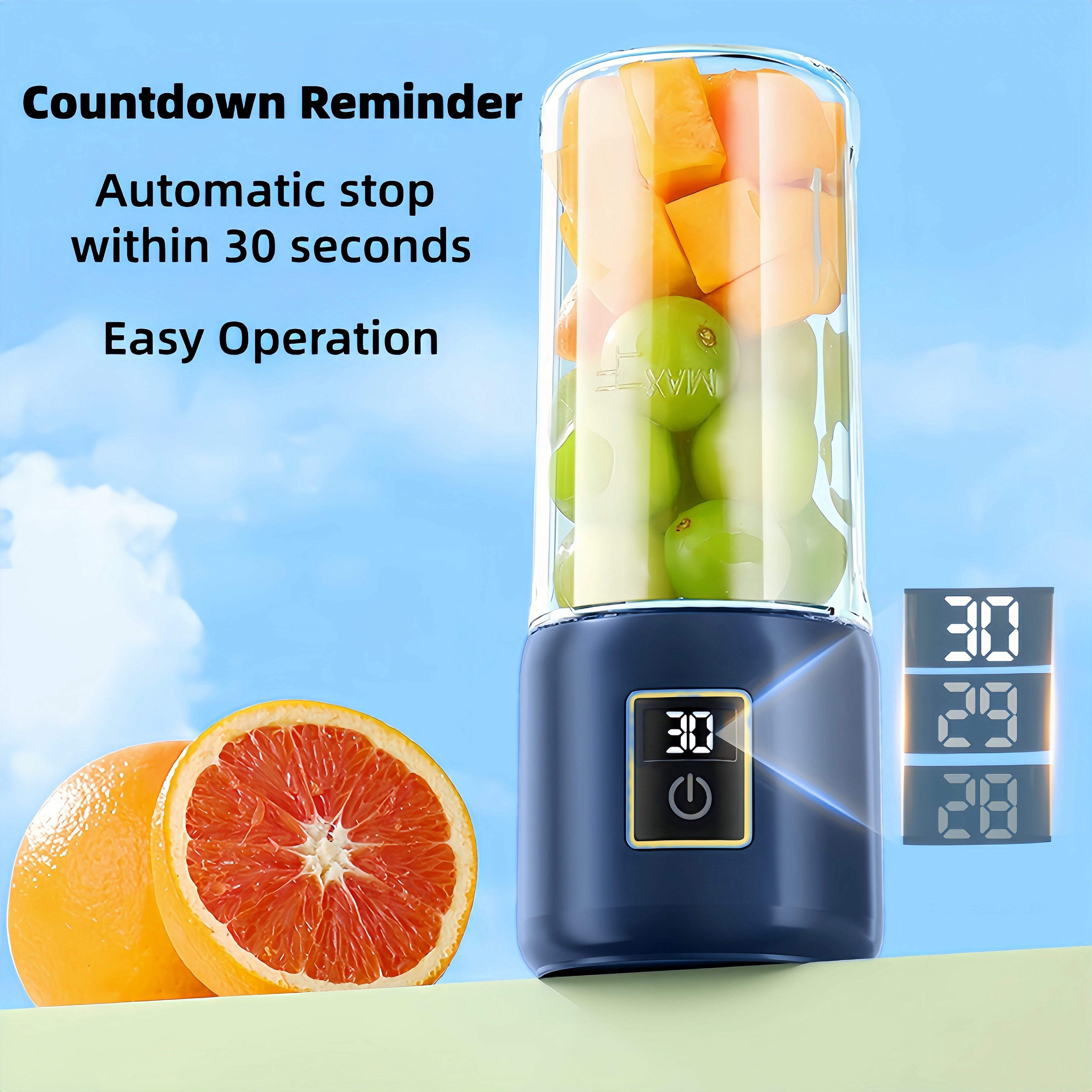Portable Blender, Personal Mini Blender for Shakes and Smoothies, USB Rechargeable with 12 Blade and 2 Cups, Ideal for Travel, Home and Office, 500ML, Blue