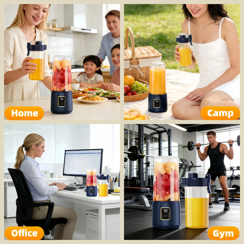 Portable Blender, Personal Mini Blender for Shakes and Smoothies, USB Rechargeable with 12 Blade and 2 Cups, Ideal for Travel, Home and Office, 500ML, Blue