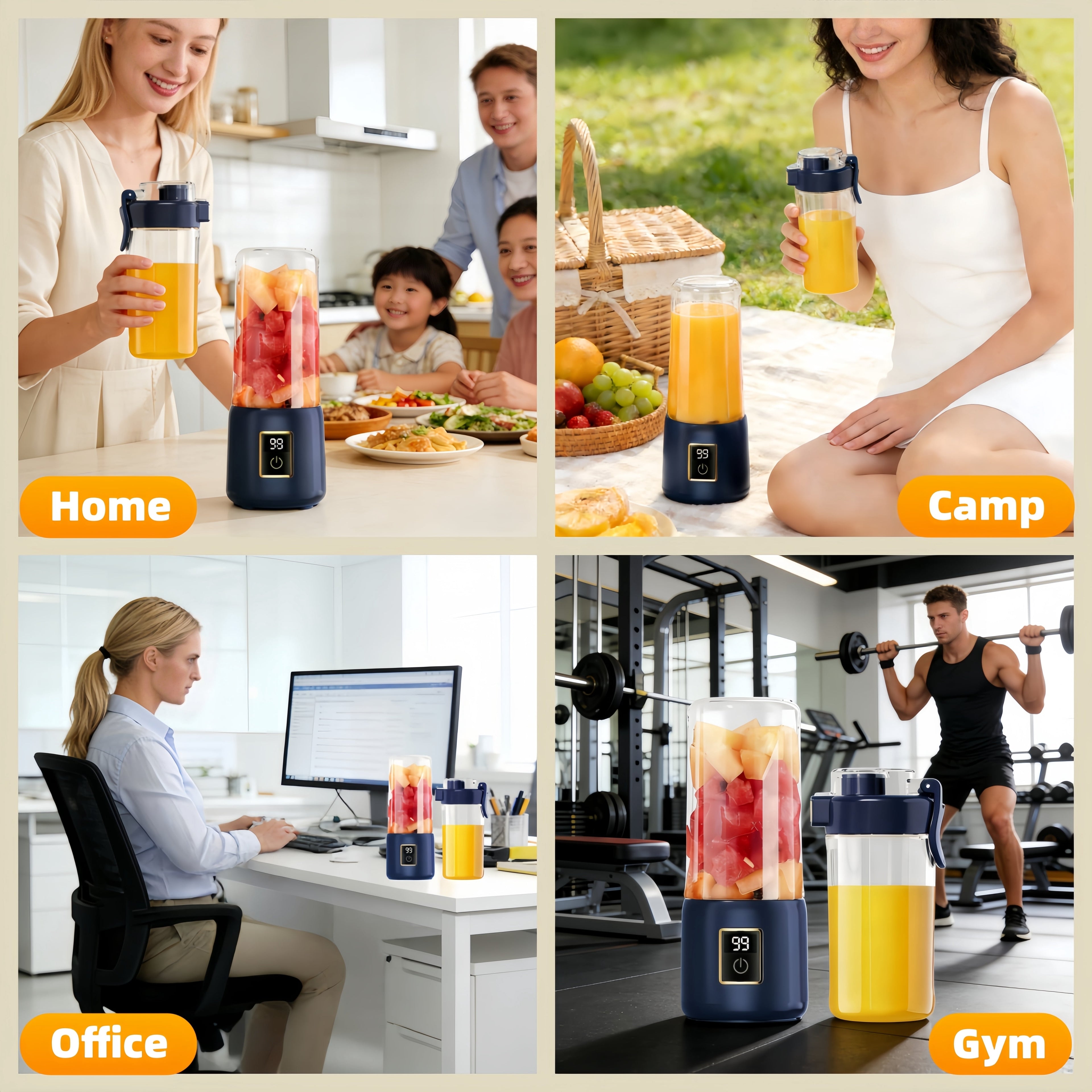 Portable Blender, Personal Mini Blender for Shakes and Smoothies, USB Rechargeable with 12 Blade and 2 Cups, Ideal for Travel, Home and Office, 500ML, Blue